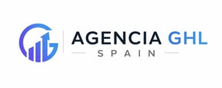 Agencia GHL Spain logo featuring a blue circular chart icon and text in black and blue